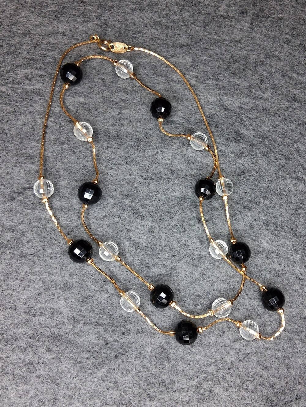 Trifari Black & Clear Beaded Necklace Vintage 90's Jewelry